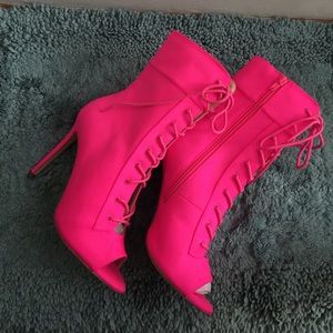 Neon pink boot heels
